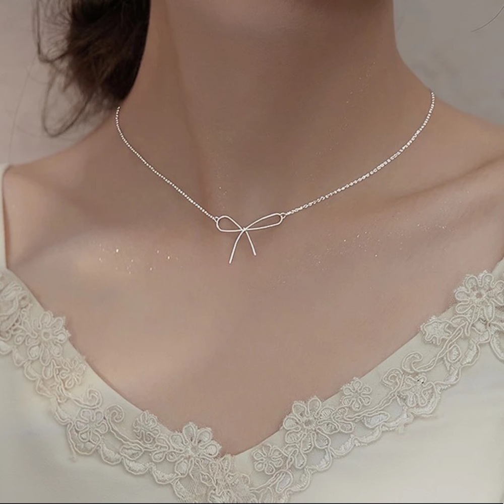 New Sterling Silver 925 Dainty Bow adjustable Necklace